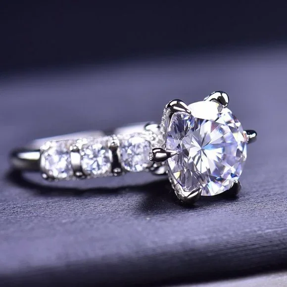 Certified 3ct. t.w. Moissanite Diamond Luxury Wedding Engagement Ring NEW - Picture 5 of 16